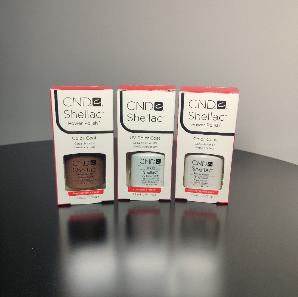 *CND Shellac Trio Nail Polish Set – Sugared Spice, Moonlight & Roses, Gold VIP